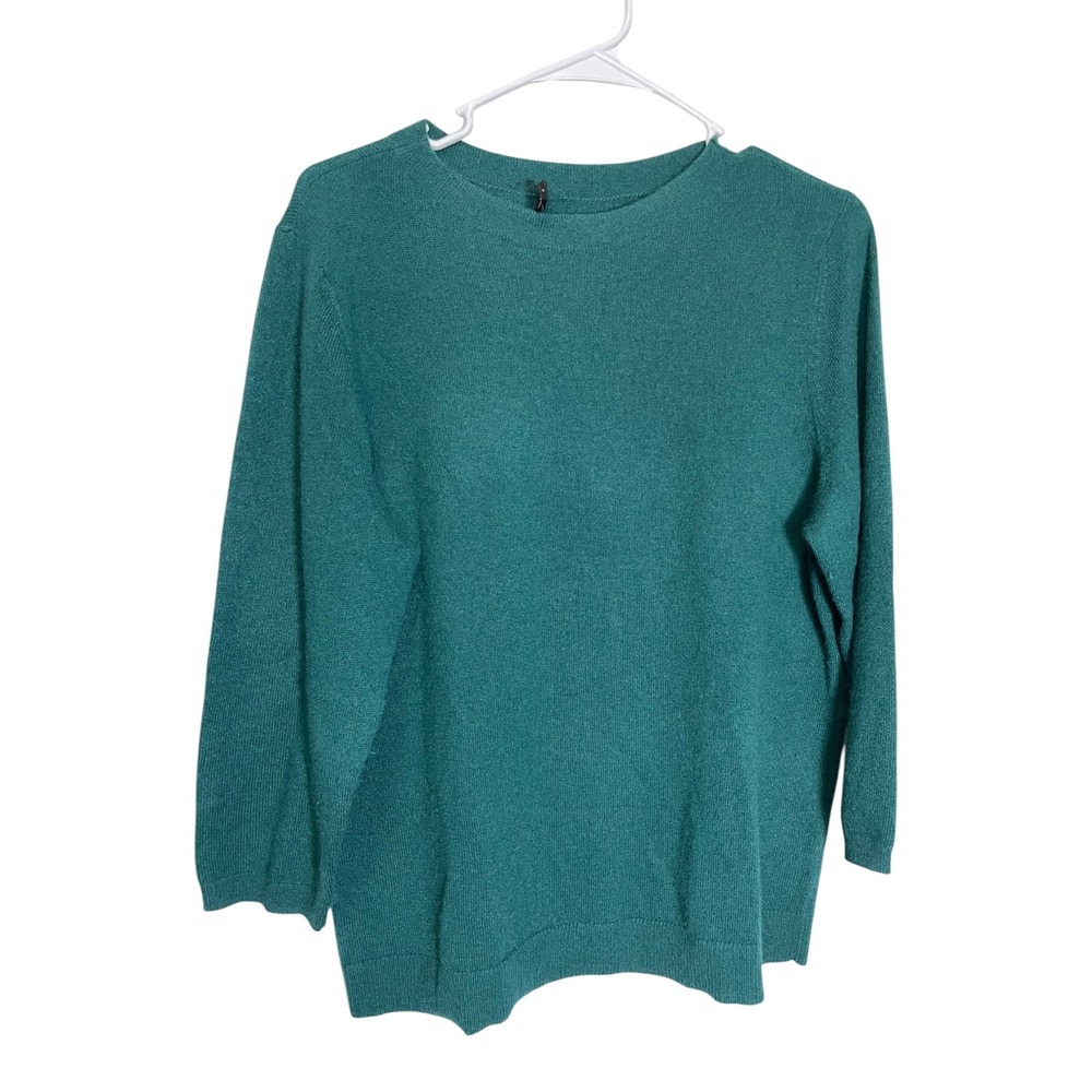 Talbots Cashmere XL Green Crewneck Sweater Long Sleeve Soft Knit Minimalist